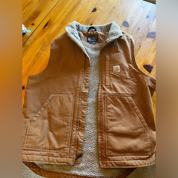 Men's Carhartt Loose Fit Washed Duck Sherpa-Lined Mock Vest- Medium - Picture 3 of 7